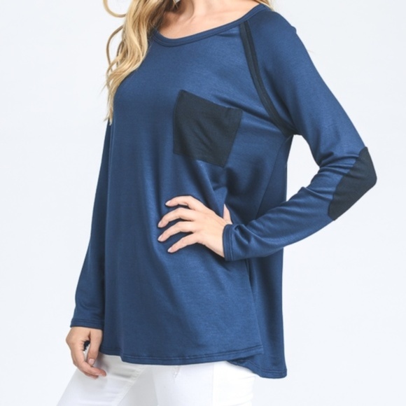 Navy Long Sleeve Raglan Pocket Top - Picture 4 of 8